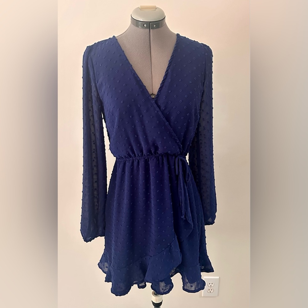 Altar’d State navy long sleeve wrap midi dress size small